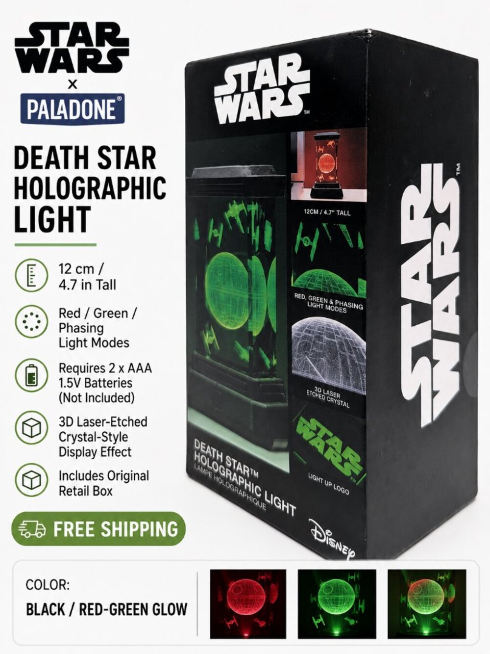 Star Wars Paladone Death Star Holographic Light 3D Laser Etched 4.7in NWT